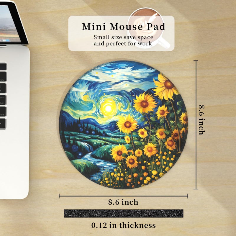 Hancynir Sunflower Mouse Pad for Desk, Floral Small Mousepad with Non-Slip Rubber Base, Round Travel Mouse Pads for Wireless Mouse Laptop, Computer Mouse Mat for Gaming Home Office Desk Accessories - Image 3